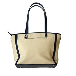 Miztique khaki canvas and navy blue tote style bag